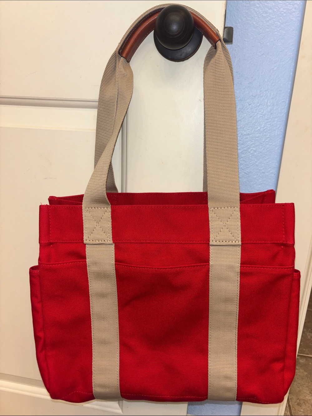 Dooney & Bourke Red Canvas Tote 35 with leather trim Straps - Picture 11 of 13